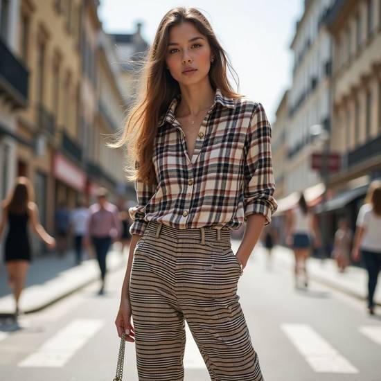 格子褲子配什么上衣好看圖片，格子褲子時尚上衣搭配圖精選