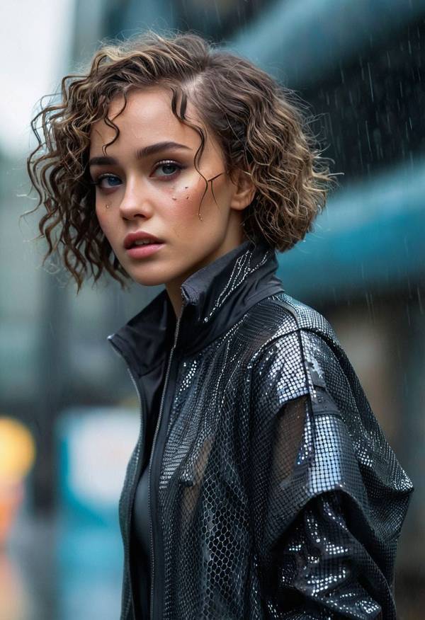 女生短發(fā)卷發(fā)發(fā)型，白水揉碎了月光洗發(fā)水廣告衫的風(fēng)衣里錯(cuò)亂