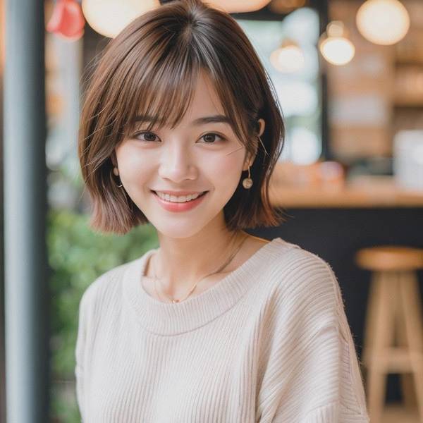 圓臉短發(fā)適合什么劉海，空氣劉海柔化圓臉輪廓，短發(fā)瞬間提升精致感