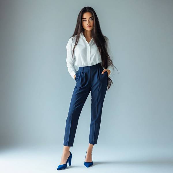 藍色褲子配什么顏色上衣好看，優雅藍褲穿搭指南：從牛仔藍到克萊因藍的配色方案