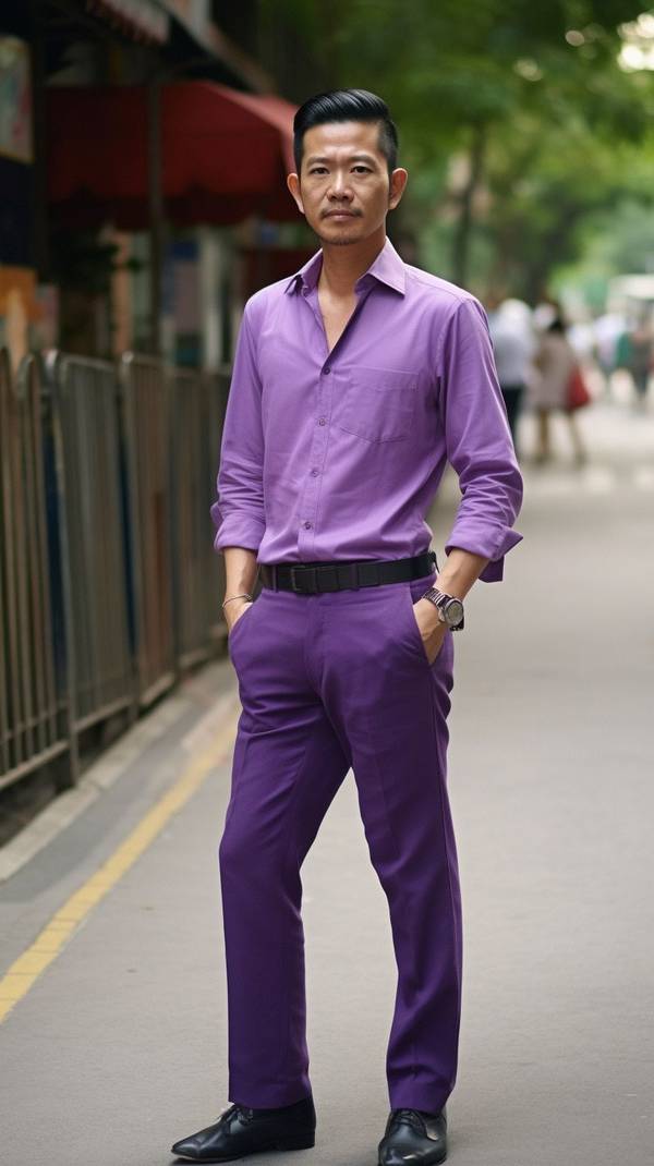 紫色褲子配什么顏色上衣，紫色搭配指南：17個(gè)上衣配色方案演繹高級(jí)感
