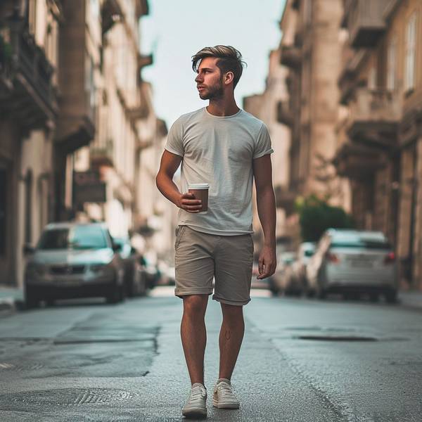 灰色短褲配什么短袖男，灰調夏日穿搭指南：男士灰色短褲配色搭配全解析